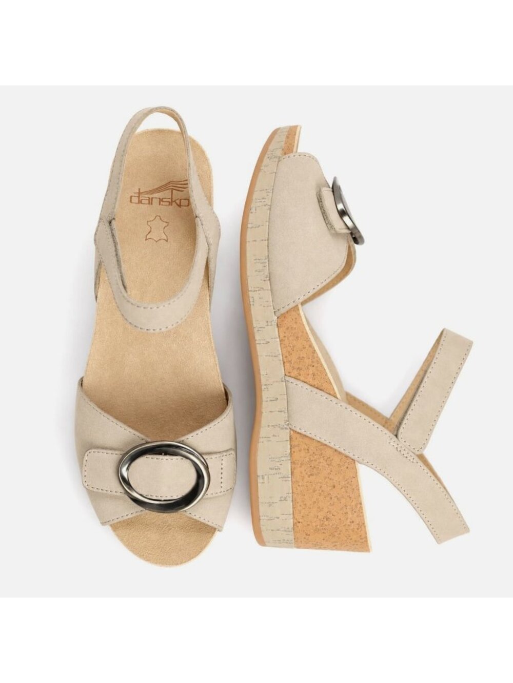 Dansko Stella Sandals Womens EU 39 US 8.5-9 Tan Nubuck Cork Wedge Arch Support